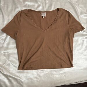 Joseph Ribbed Brown V-Neck Top